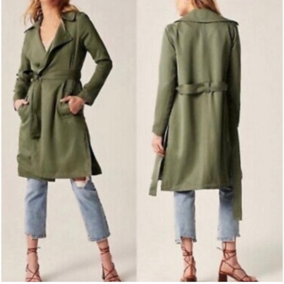Abercrombie elevated draped easy trench coat jacket olive green XS - Picture 2 of 6
